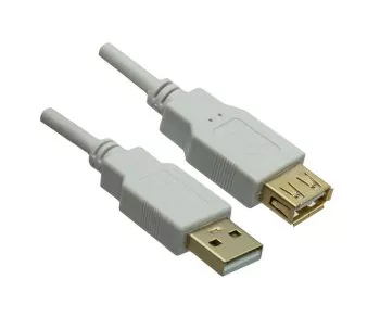 DINIC USB 2.0 HQ pagarinātājs no A male uz A female, 28 AWG/2C, 26 AWG/2C, balts, 2,00 m, DINIC Polybag